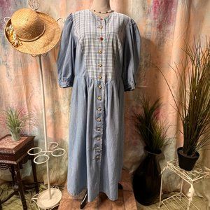 VTG📌 Alphorn Trachten Traditional Bavarian Button Down Cotton Dress